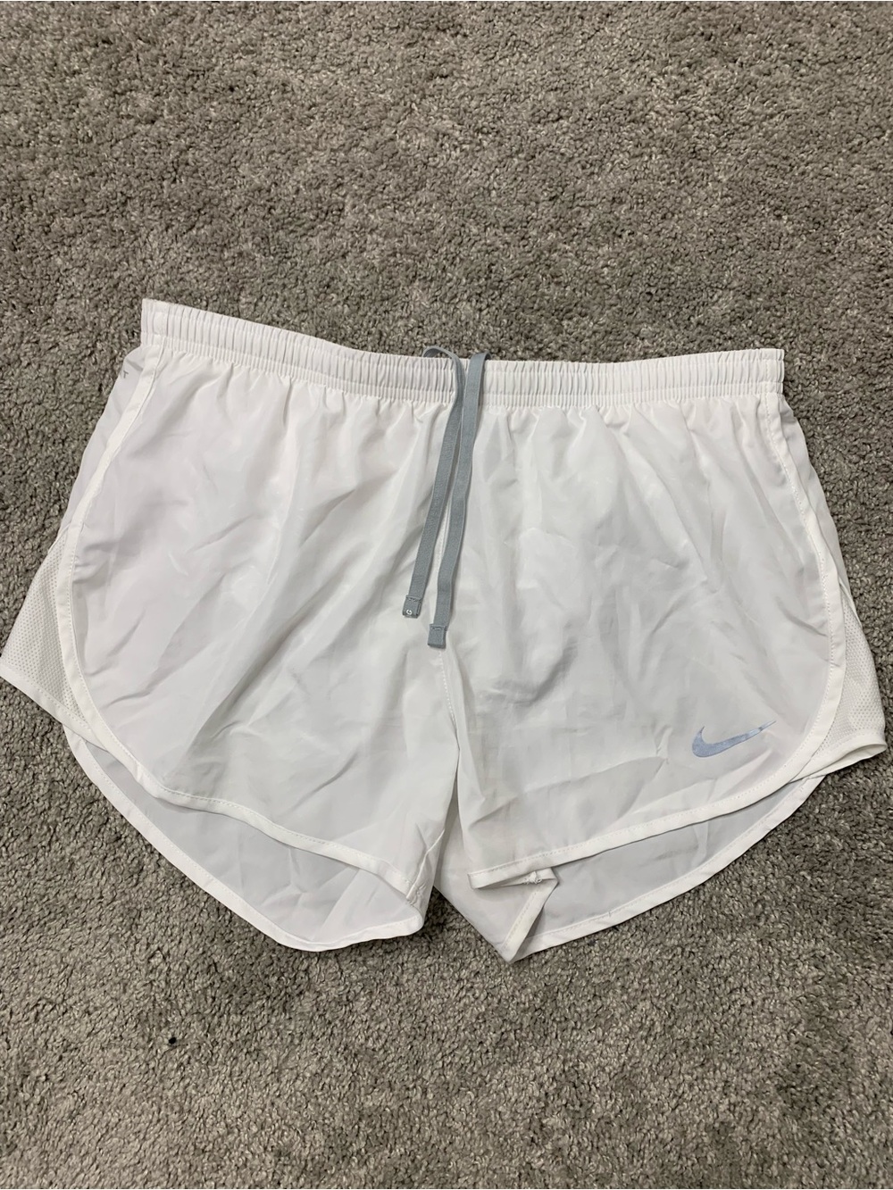 Nike White Women’s Athletic Shorts with Light Gray Drawstring